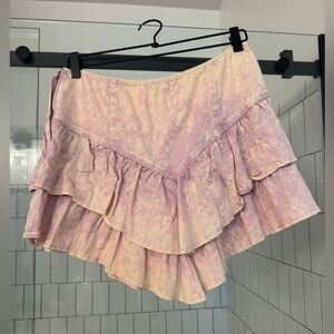 Pink Tie-Dye Ruffle Mini Skirt